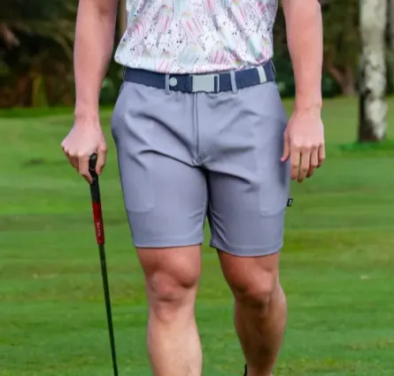 Custom golf shorts with DWR finish and reinforced pocket construction